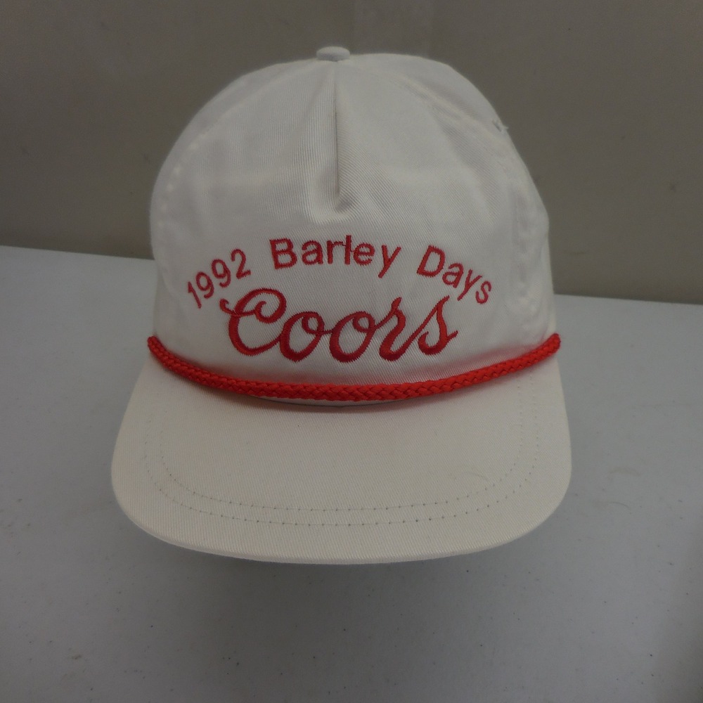 Vintage 1992 Barley Days Coors Rope Hat White Red Strapback Made in USA Cap